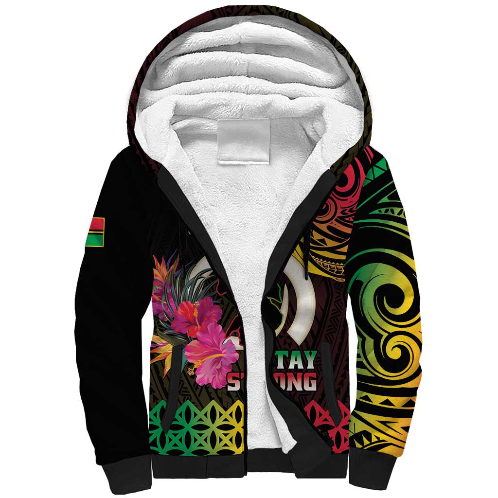 Personalised Vanuatu Port Vila Stay Strong Sherpa Hoodie Long God Yumi Stanap LT01 Unisex Black - Polynesian Pride