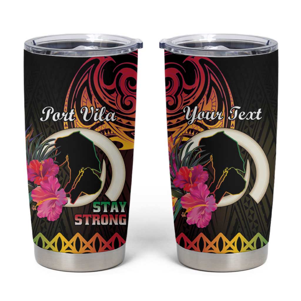 Personalised Vanuatu Port Vila Stay Strong Tumbler Cup Long God Yumi Stanap LT01 Black - Polynesian Pride