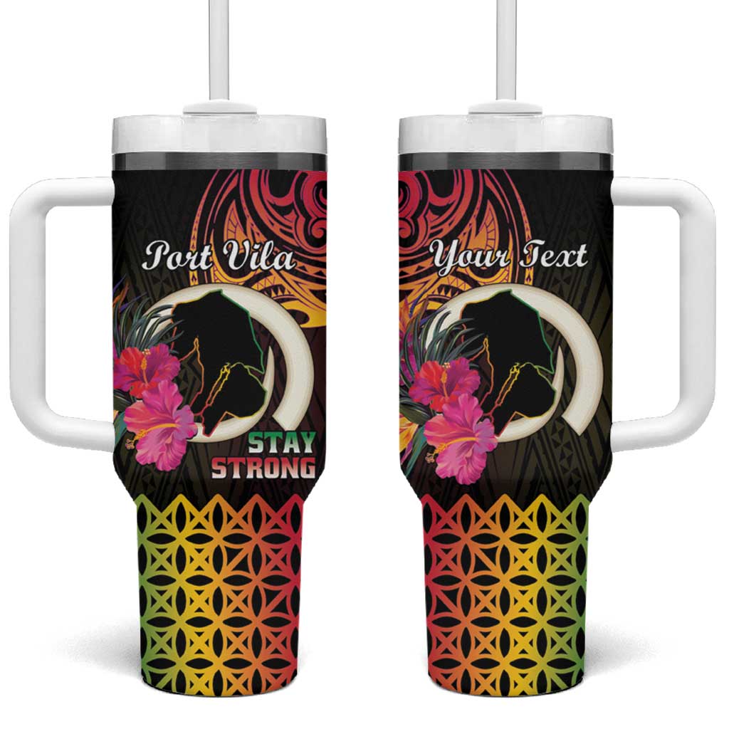 Personalised Vanuatu Port Vila Stay Strong Tumbler With Handle Long God Yumi Stanap LT01 One Size: 40 oz Black - Polynesian Pride