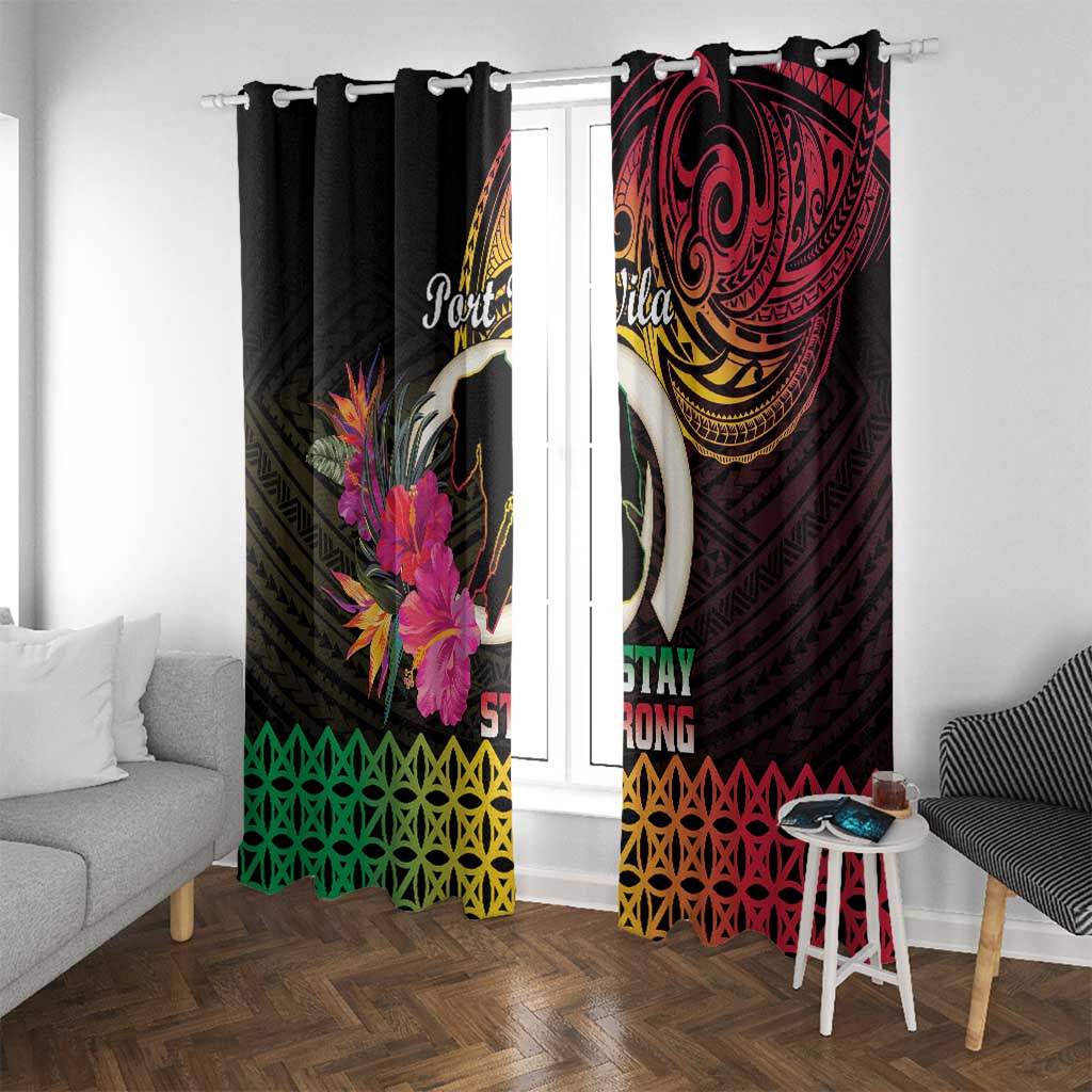 Vanuatu Port Vila Stay Strong Window Curtain Long God Yumi Stanap LT01 With Grommets Black - Polynesian Pride
