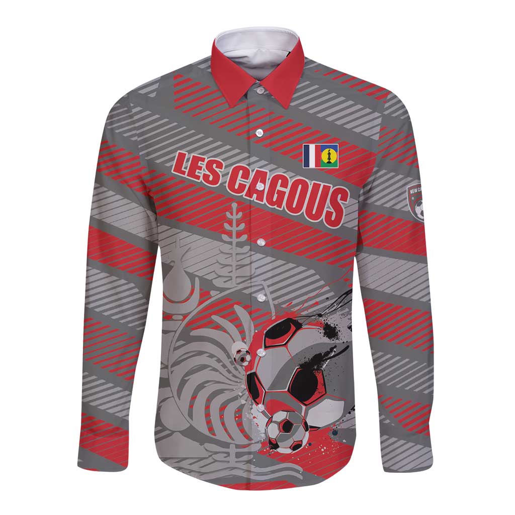 Custom Football 2026 New Caledonia Long Sleeve Button Shirt Kagus Come On LT01 Unisex Gray - Polynesian Pride