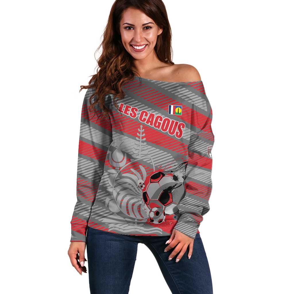 Custom Football 2026 New Caledonia Off Shoulder Sweater Kagus Come On LT01 Women Gray - Polynesian Pride
