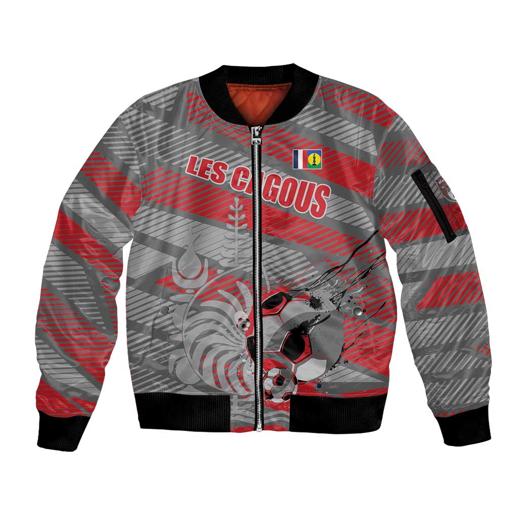 Custom Football 2026 New Caledonia Sleeve Zip Bomber Jacket Kagus Come On LT01 Unisex Gray - Polynesian Pride