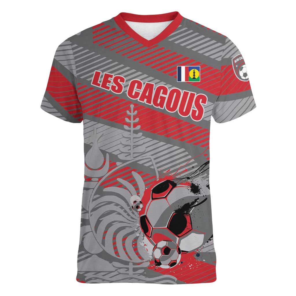 Custom Football 2026 New Caledonia Women V-Neck T-Shirt Kagus Come On