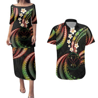 Hawaii Map Kanaka Maoli Couples Matching Puletasi and Hawaiian Shirt Fantastic Frangipani Reggae
