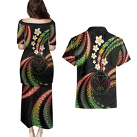 Hawaii Map Kanaka Maoli Couples Matching Puletasi and Hawaiian Shirt Fantastic Frangipani Reggae