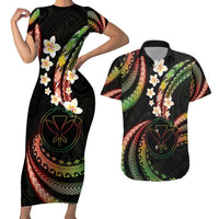 Hawaii Map Kanaka Maoli Couples Matching Short Sleeve Bodycon Dress and Hawaiian Shirt Fantastic Frangipani Reggae
