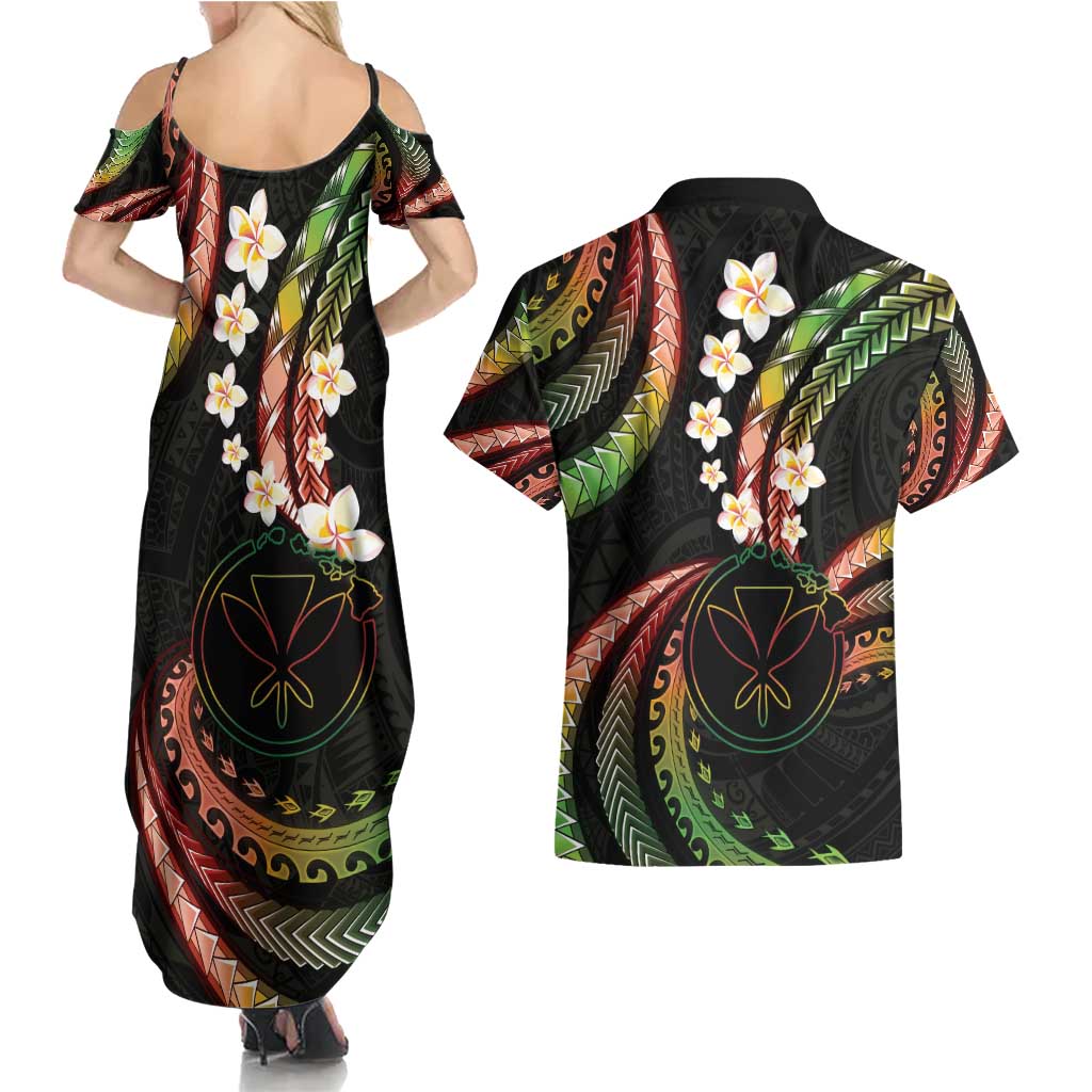 Hawaii Map Kanaka Maoli Couples Matching Summer Maxi Dress and Hawaiian Shirt Fantastic Frangipani Reggae