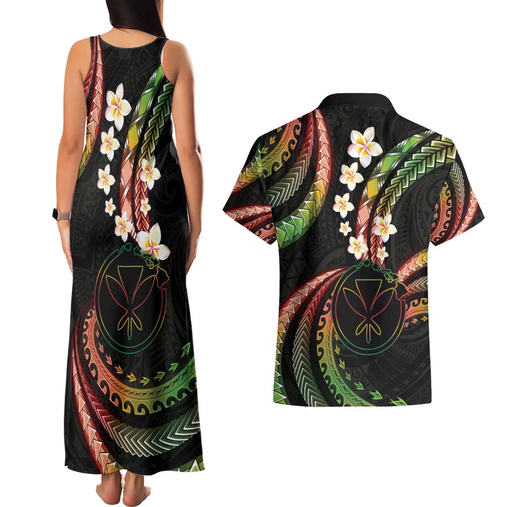 Hawaii Map Kanaka Maoli Couples Matching Tank Maxi Dress and Hawaiian Shirt Fantastic Frangipani Reggae