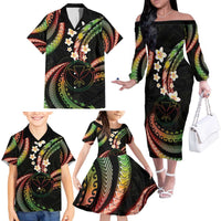 Hawaii Map Kanaka Maoli Family Matching Off The Shoulder Long Sleeve Dress and Hawaiian Shirt Fantastic Frangipani Reggae