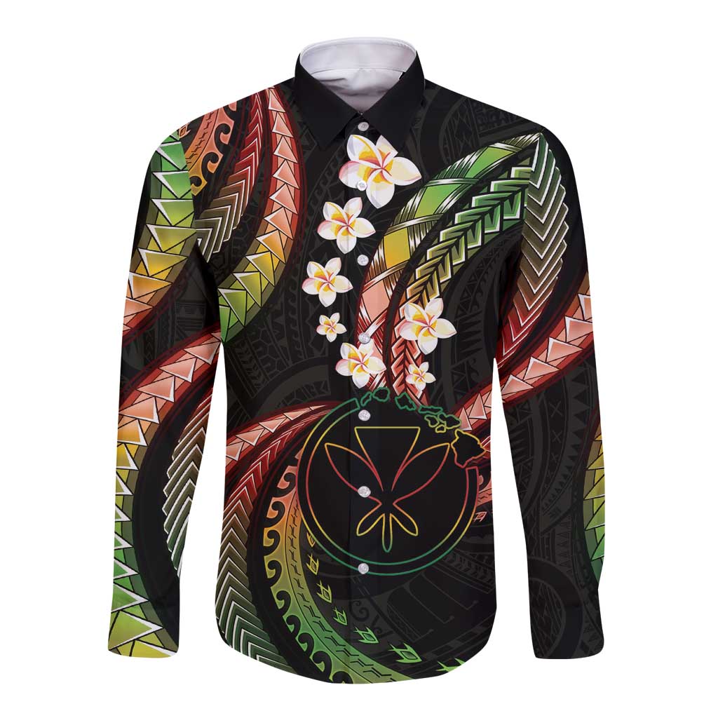 Hawaii Map Kanaka Maoli Long Sleeve Button Shirt Fantastic Frangipani Reggae