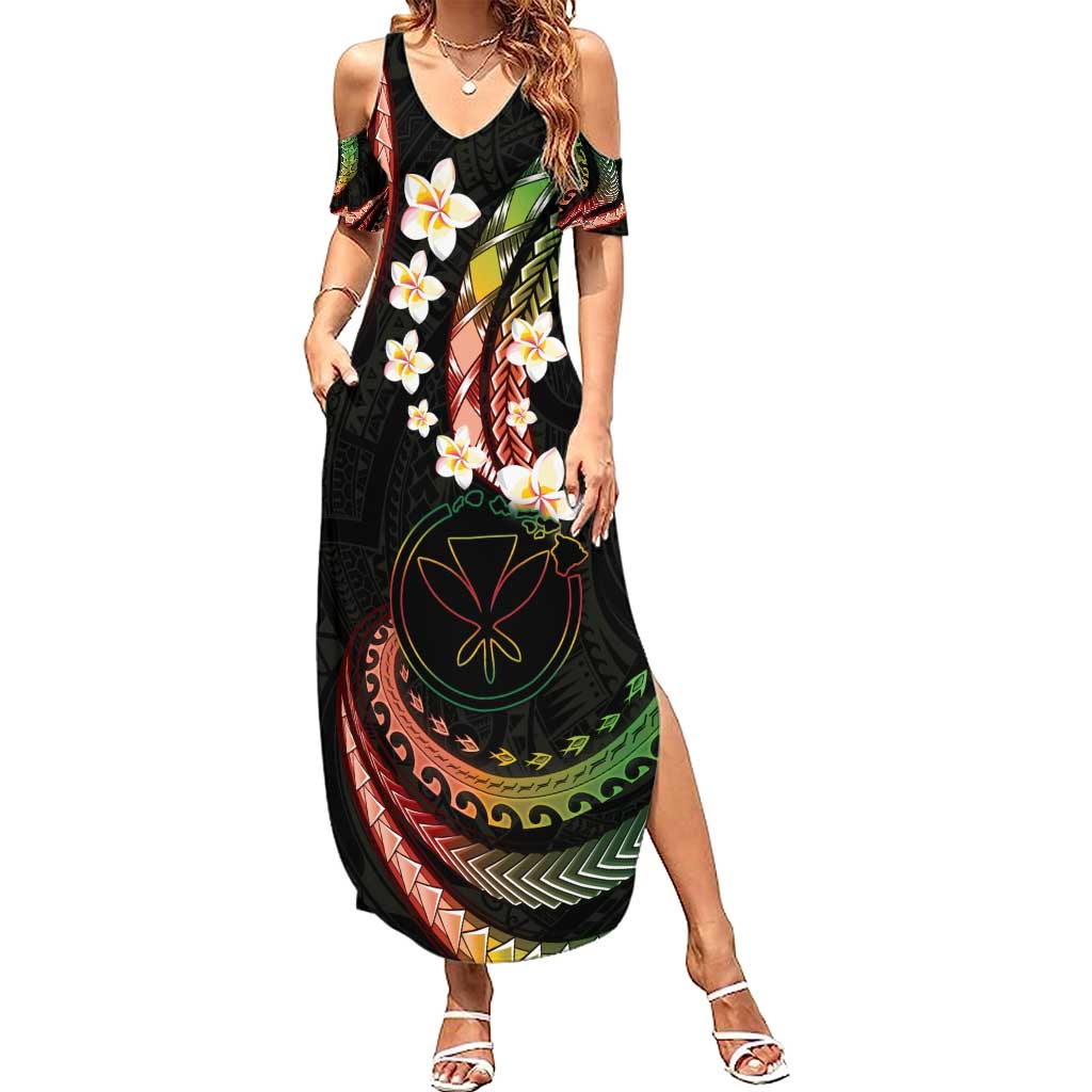 Hawaii Map Kanaka Maoli Summer Maxi Dress Fantastic Frangipani Reggae