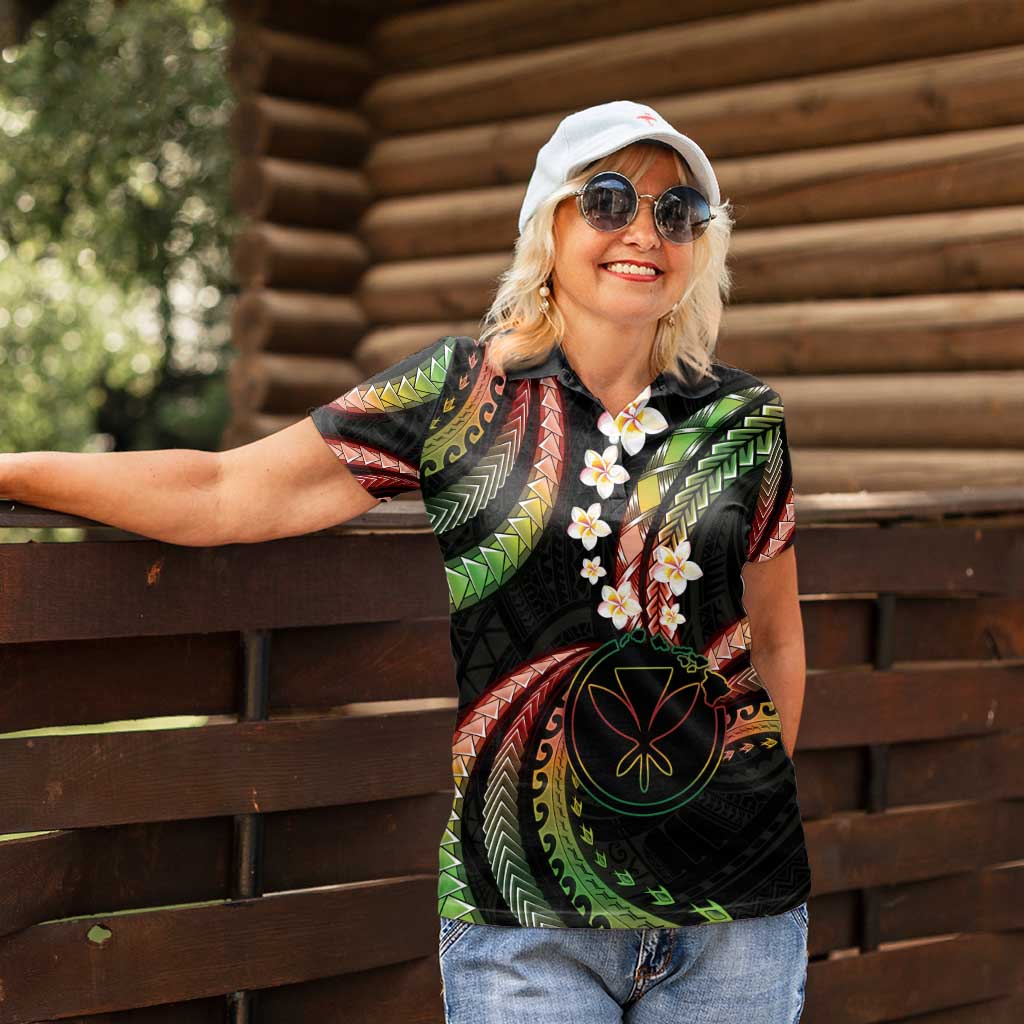 Hawaii Map Kanaka Maoli Women Polo Shirt Fantastic Frangipani Reggae