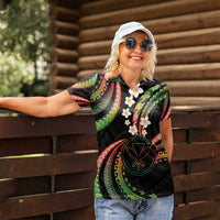 Hawaii Map Kanaka Maoli Women Polo Shirt Fantastic Frangipani Reggae