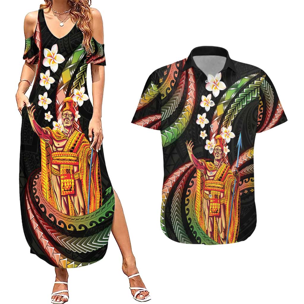 Hawaii King Kamehameha Couples Matching Summer Maxi Dress and Hawaiian Shirt Fantastic Plumeria Reggae