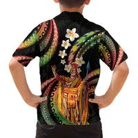 Hawaii King Kamehameha Family Matching Off The Shoulder Long Sleeve Dress and Hawaiian Shirt Fantastic Plumeria Reggae