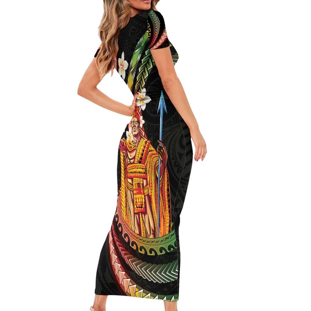 Hawaii King Kamehameha Family Matching Short Sleeve Bodycon Dress and Hawaiian Shirt Fantastic Plumeria Reggae