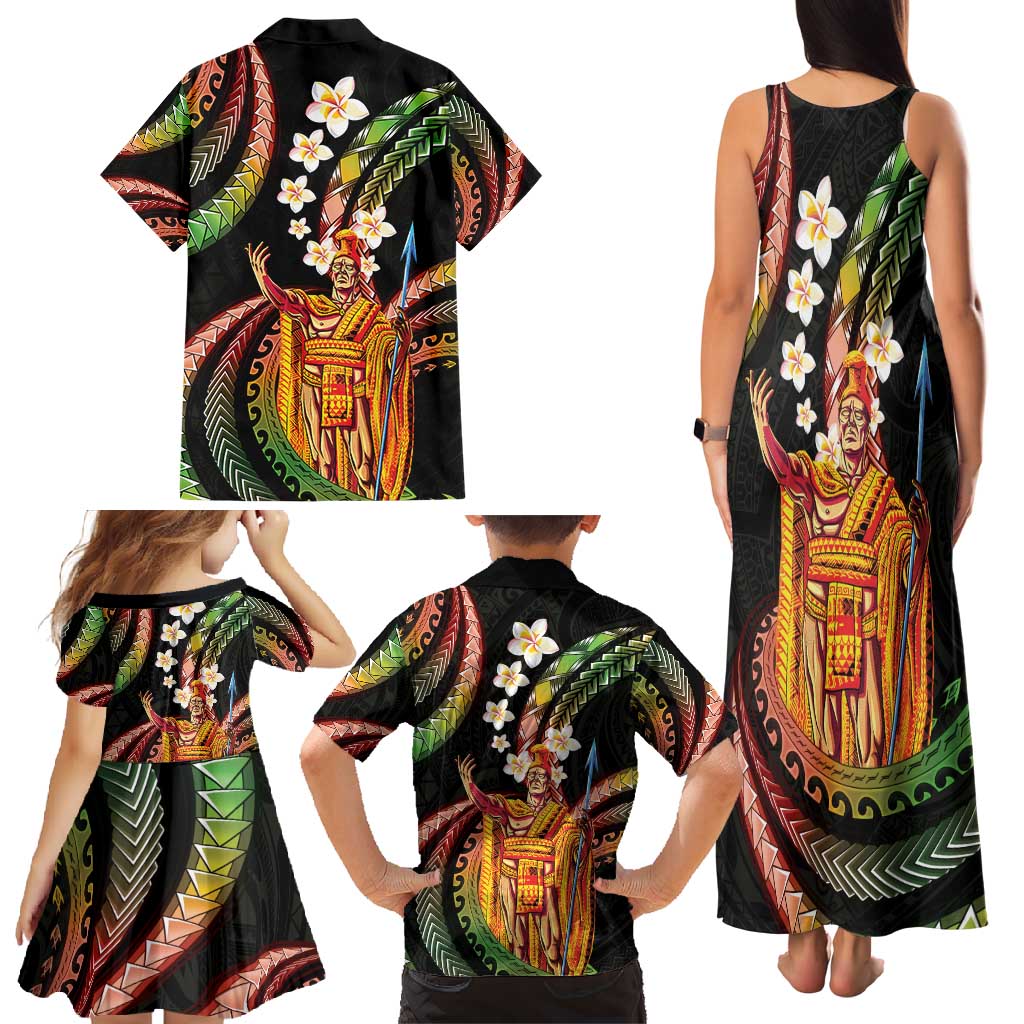 Hawaii King Kamehameha Family Matching Tank Maxi Dress and Hawaiian Shirt Fantastic Plumeria Reggae