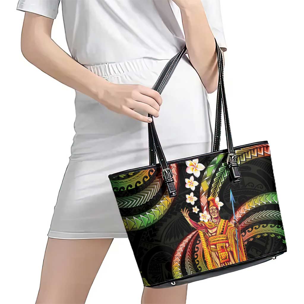 Hawaii King Kamehameha Leather Tote Bag Fantastic Plumeria Reggae