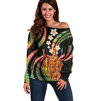 Hawaii King Kamehameha Off Shoulder Sweater Fantastic Plumeria Reggae