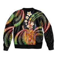 Hawaii King Kamehameha Sleeve Zip Bomber Jacket Fantastic Plumeria Reggae