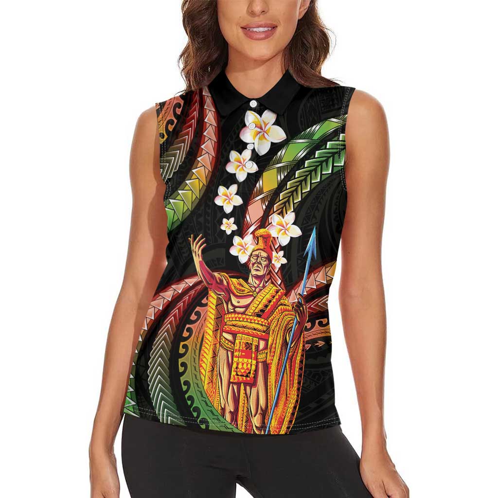 Hawaii King Kamehameha Women Sleeveless Polo Shirt Fantastic Plumeria Reggae