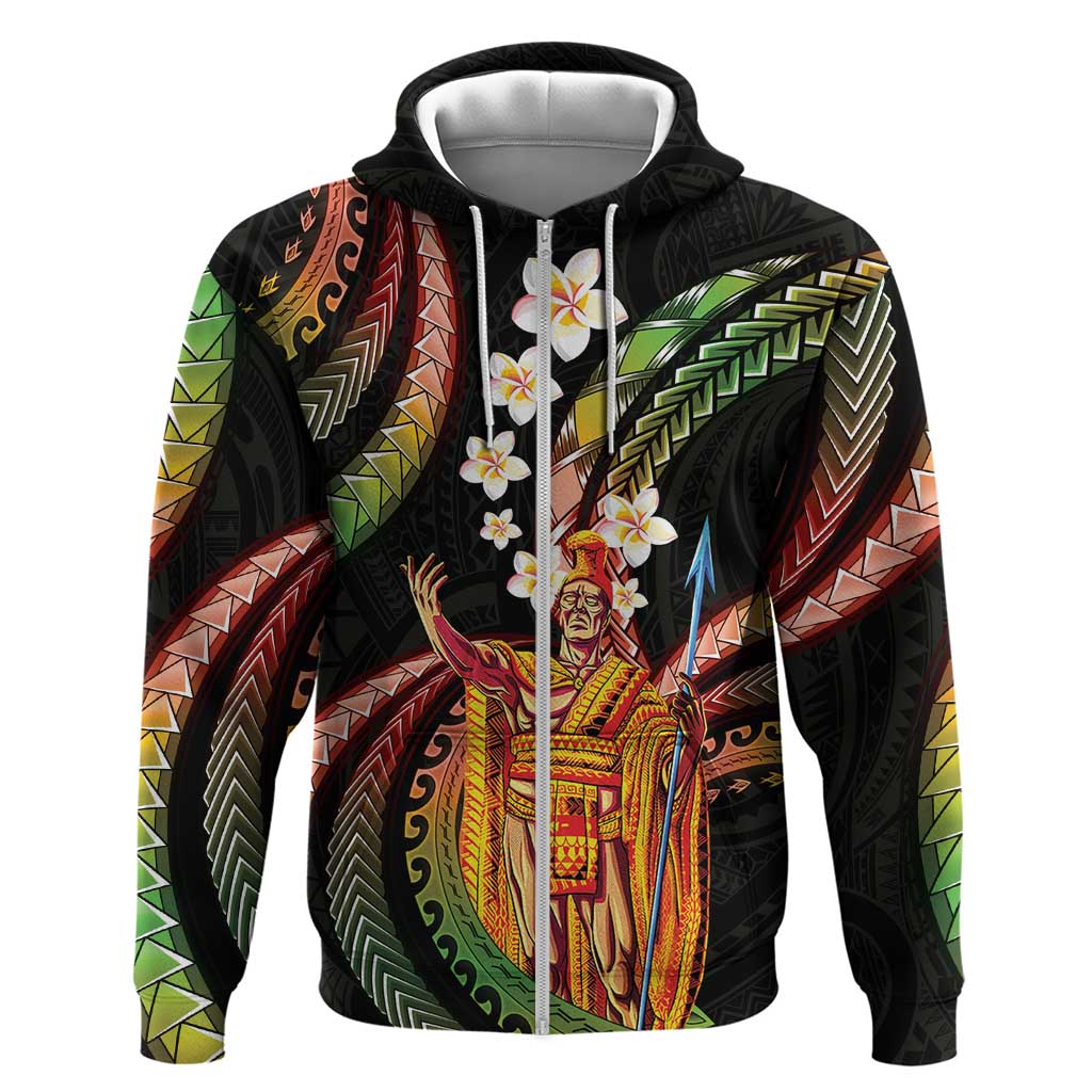 Hawaii King Kamehameha Zip Hoodie Fantastic Plumeria Reggae