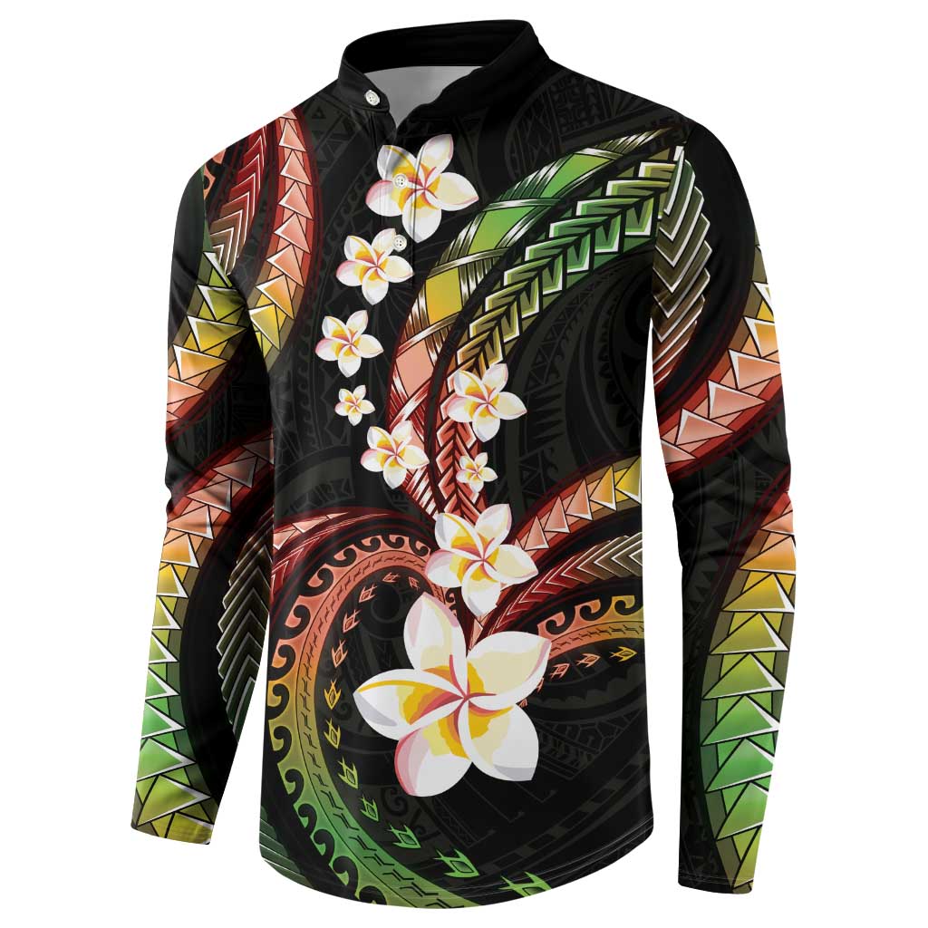 Hawaii Plumeria Reggae Button Sweatshirt Polynesian Pattern LT01 - Polynesian Pride