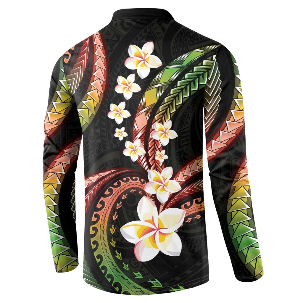 Hawaii Plumeria Reggae Button Sweatshirt Polynesian Pattern LT01 - Polynesian Pride