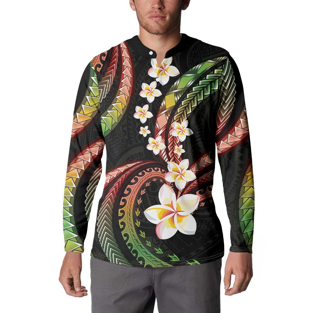 Hawaii Plumeria Reggae Button Sweatshirt Polynesian Pattern LT01 - Polynesian Pride