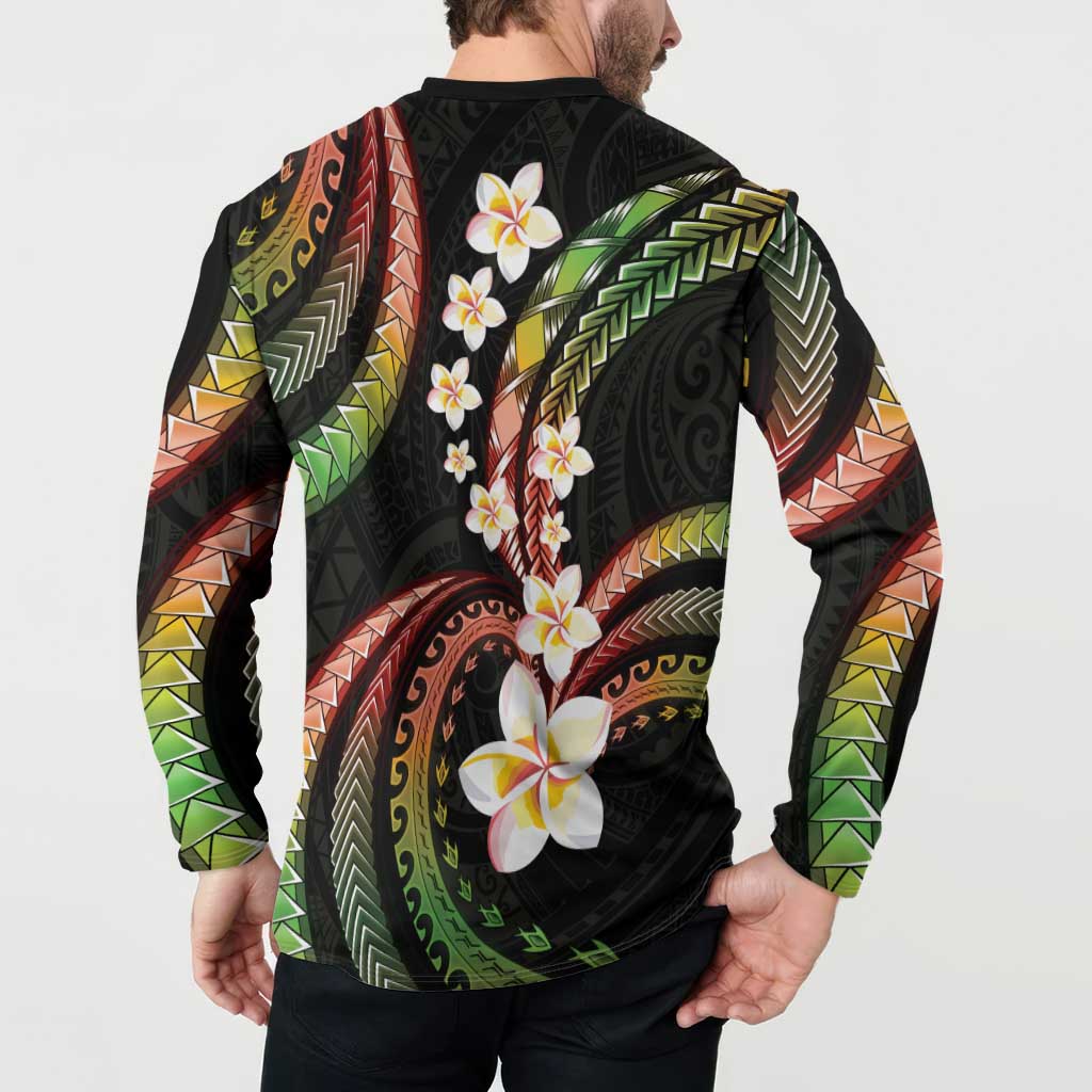 Hawaii Plumeria Reggae Button Sweatshirt Polynesian Pattern LT01 - Polynesian Pride