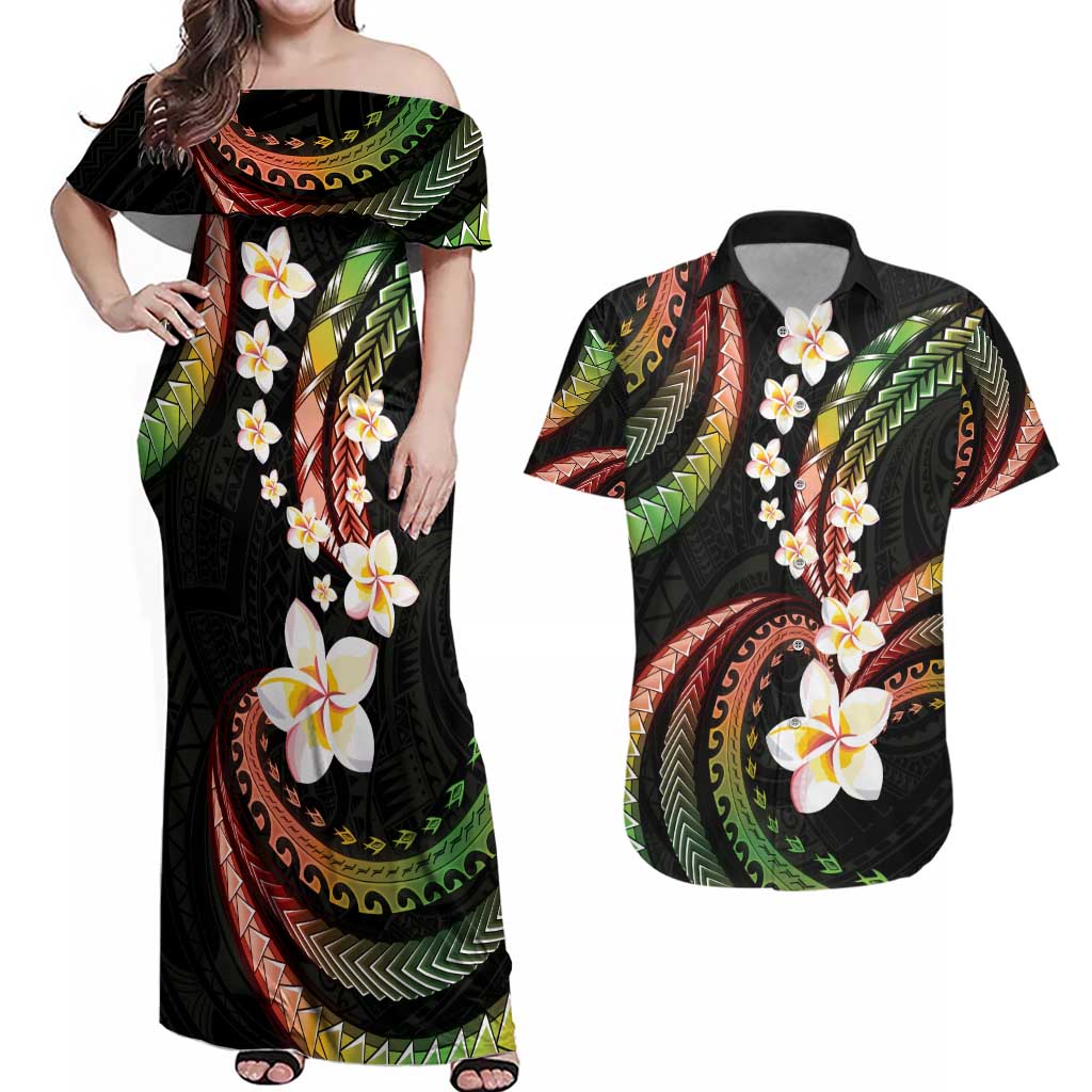 Hawaii Plumeria Reggae Couples Matching Off Shoulder Maxi Dress and Hawaiian Shirt Polynesian Pattern LT01 Reggae - Polynesian Pride