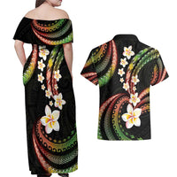Hawaii Plumeria Reggae Couples Matching Off Shoulder Maxi Dress and Hawaiian Shirt Polynesian Pattern LT01 - Polynesian Pride