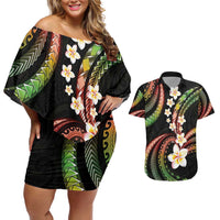 Hawaii Plumeria Reggae Couples Matching Off Shoulder Short Dress and Hawaiian Shirt Polynesian Pattern LT01 Reggae - Polynesian Pride