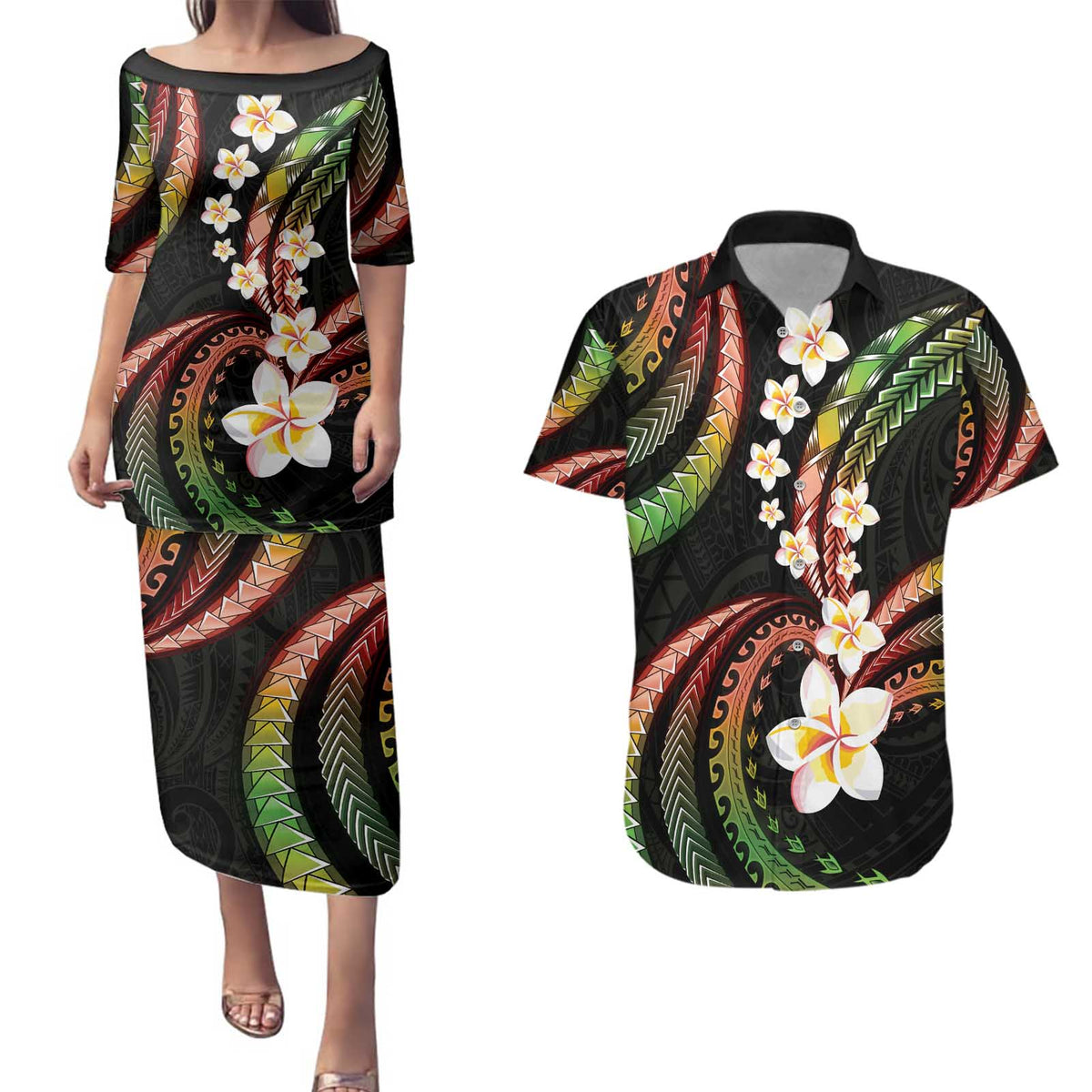 Hawaii Plumeria Reggae Couples Matching Puletasi and Hawaiian Shirt Polynesian Pattern LT01 Reggae - Polynesian Pride