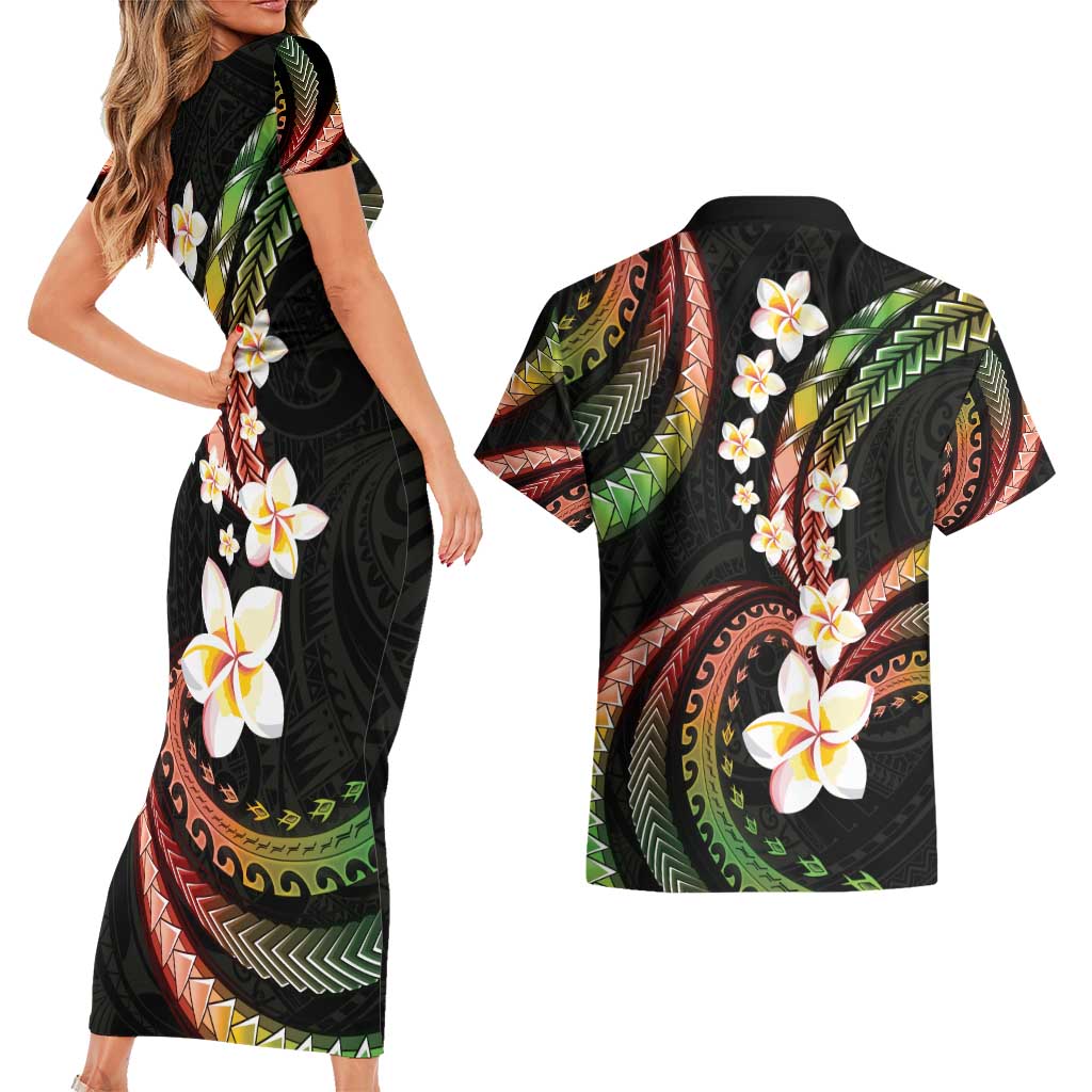 Hawaii Plumeria Reggae Couples Matching Short Sleeve Bodycon Dress and Hawaiian Shirt Polynesian Pattern LT01 - Polynesian Pride