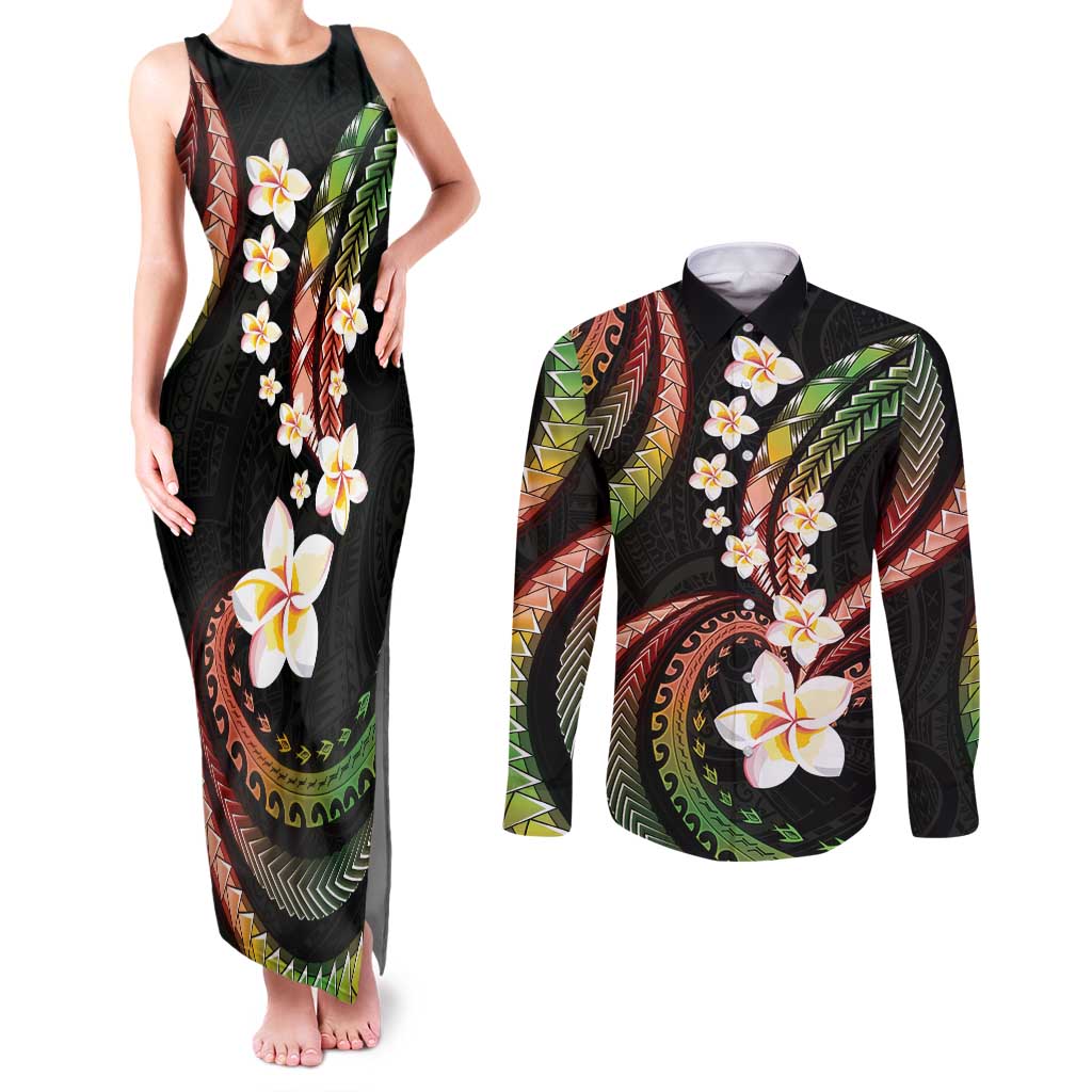 Hawaii Plumeria Reggae Couples Matching Tank Maxi Dress and Long Sleeve Button Shirt Polynesian Pattern LT01 Reggae - Polynesian Pride