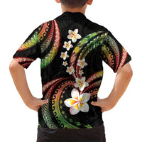 Hawaii Plumeria Reggae Family Matching Long Sleeve Bodycon Dress and Hawaiian Shirt Polynesian Pattern