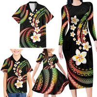 Hawaii Plumeria Reggae Family Matching Long Sleeve Bodycon Dress and Hawaiian Shirt Polynesian Pattern