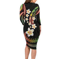 Hawaii Plumeria Reggae Family Matching Long Sleeve Bodycon Dress and Hawaiian Shirt Polynesian Pattern