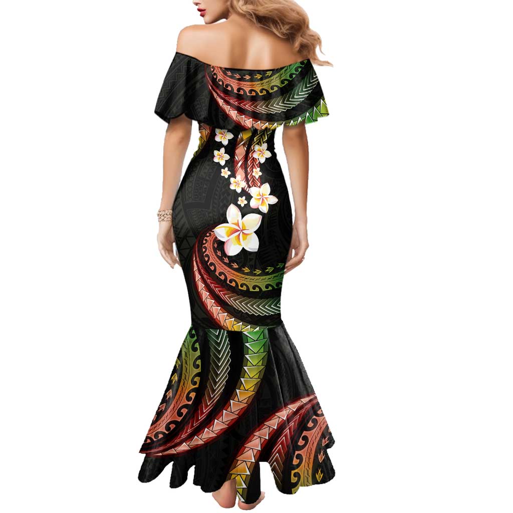 Hawaii Plumeria Reggae Family Matching Mermaid Dress and Hawaiian Shirt Polynesian Pattern