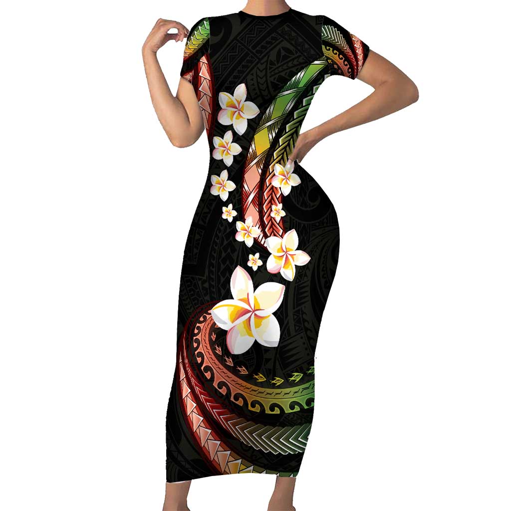 Hawaii Plumeria Reggae Family Matching Short Sleeve Bodycon Dress and Hawaiian Shirt Polynesian Pattern