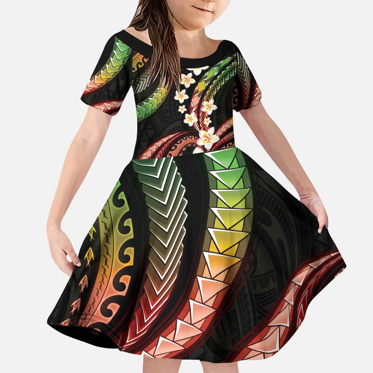 Hawaii Plumeria Reggae Kid Short Sleeve Dress Polynesian Pattern LT01 KID Reggae - Polynesian Pride