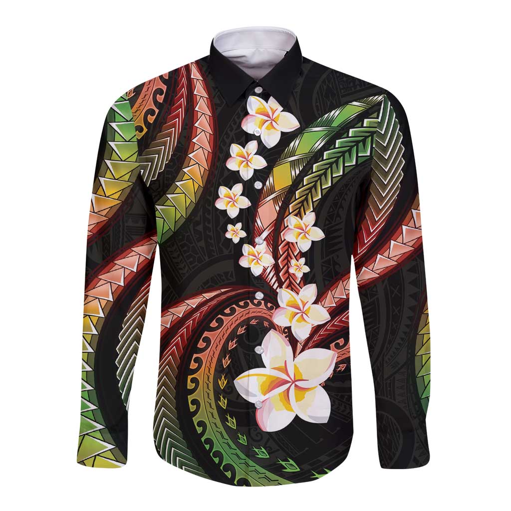 Hawaii Plumeria Reggae Long Sleeve Button Shirt Polynesian Pattern LT01 Unisex Reggae - Polynesian Pride
