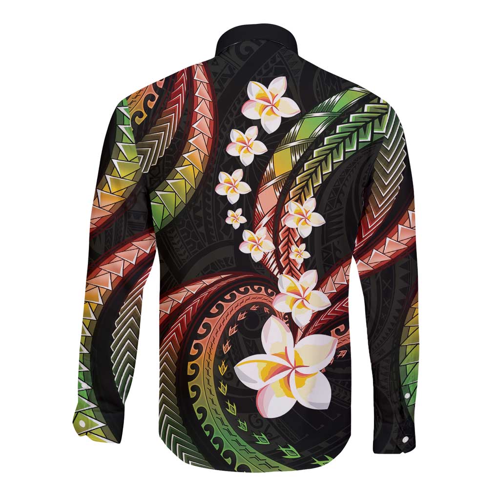 Hawaii Plumeria Reggae Long Sleeve Button Shirt Polynesian Pattern LT01 - Polynesian Pride