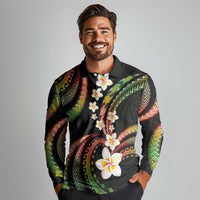Hawaii Plumeria Reggae Long Sleeve Polo Shirt Polynesian Pattern