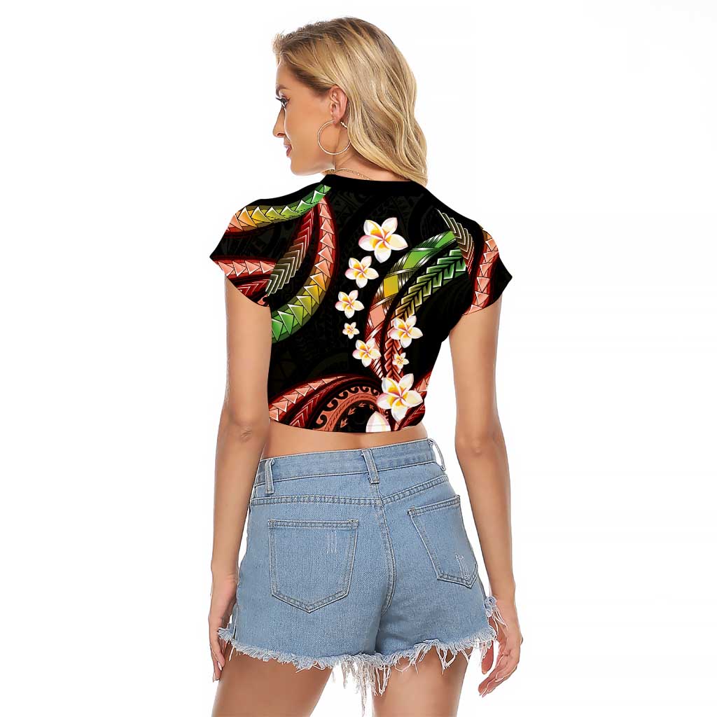 Hawaii Plumeria Reggae Raglan Cropped T Shirt Polynesian Pattern