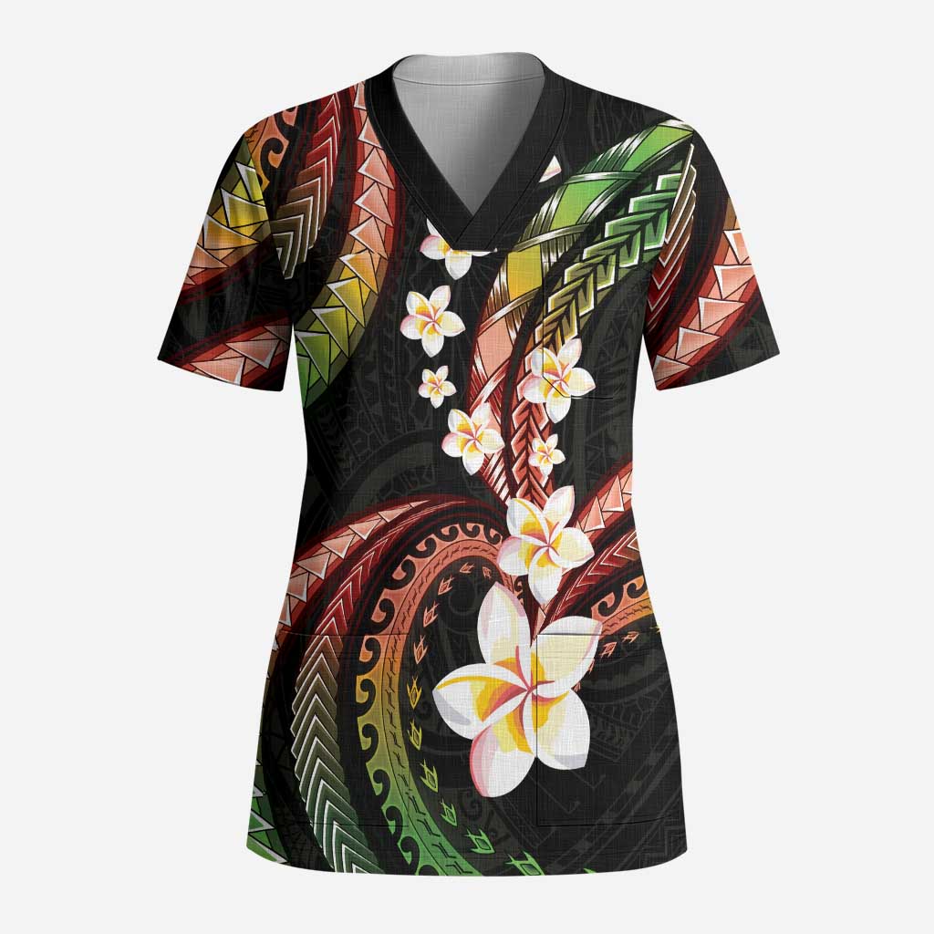 Hawaii Plumeria Reggae Scrub Top Polynesian Pattern - Polynesian Pride