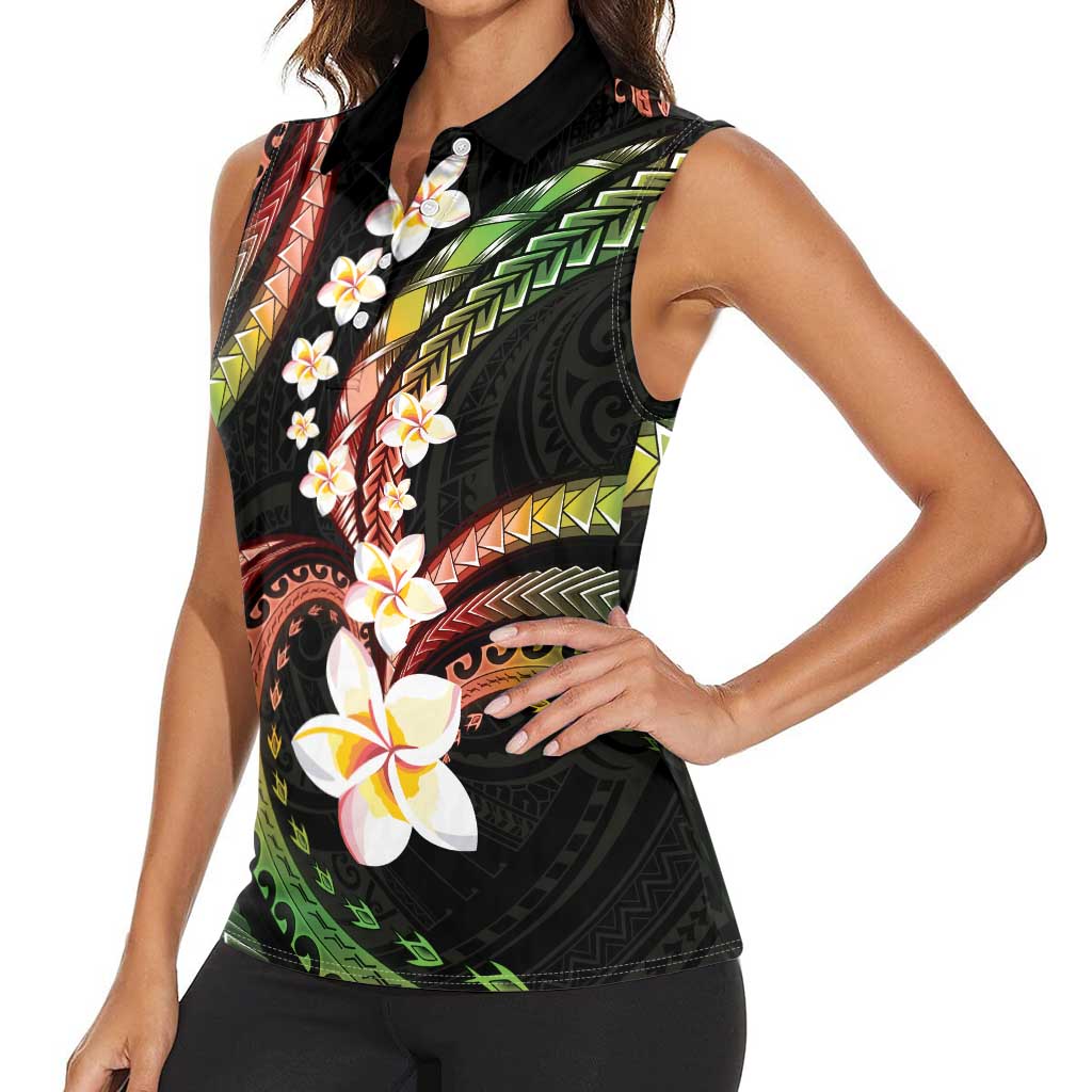 Hawaii Plumeria Reggae Women Sleeveless Polo Shirt Polynesian Pattern