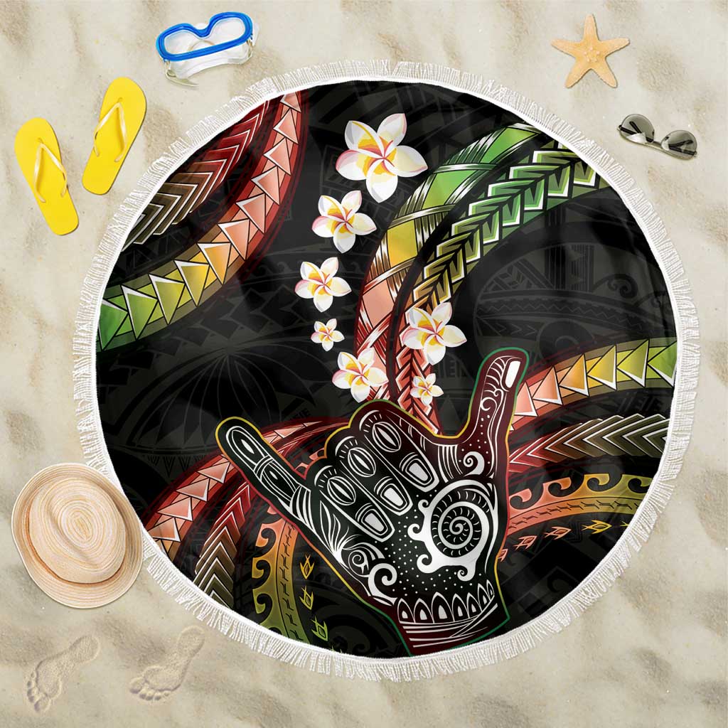 Hawaii Shaka Sign Beach Blanket Fantastic Frangipani Reggae LT01 One Size 150cm Reggae - Polynesian Pride